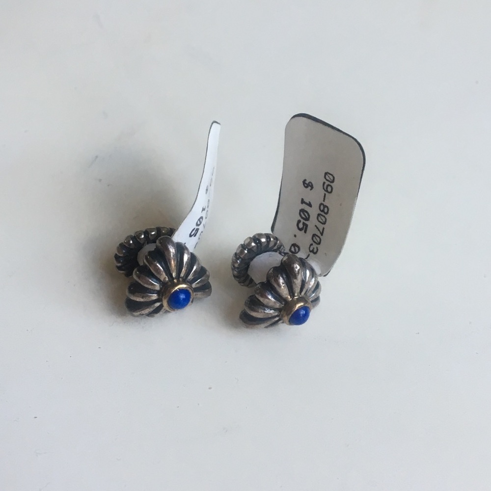 Silver/gold and blue stone cuff links - Picture 4 of 5